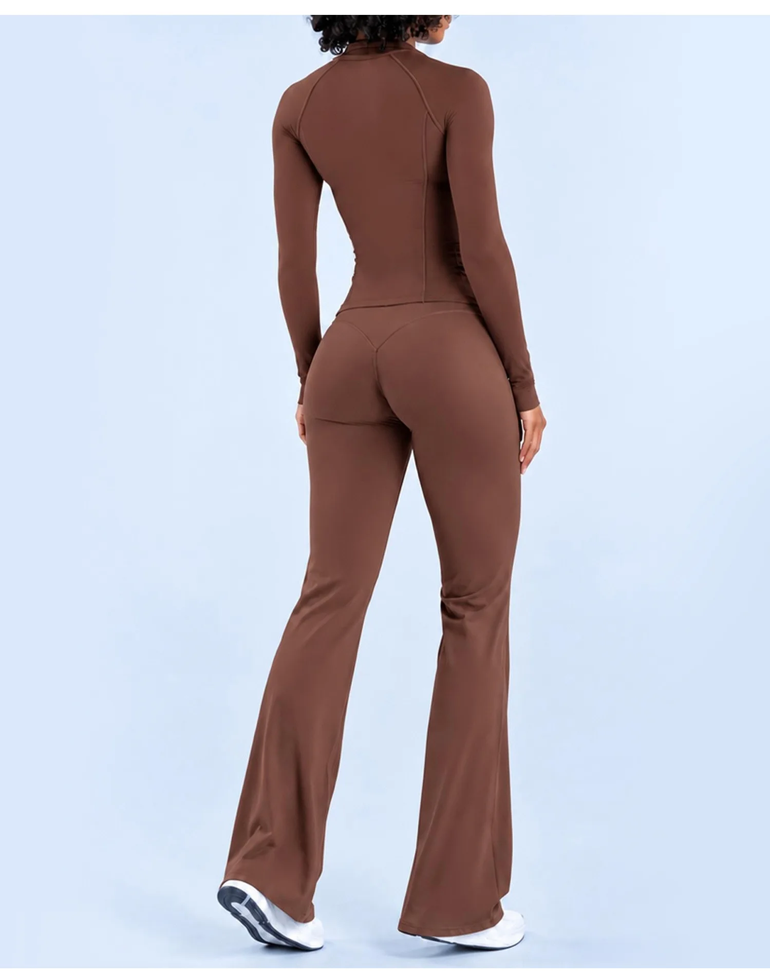 2 piece Vision Flares Standing collar zipper yoga pants set - Women's high-waisted slimming fitness wide-leg pants set