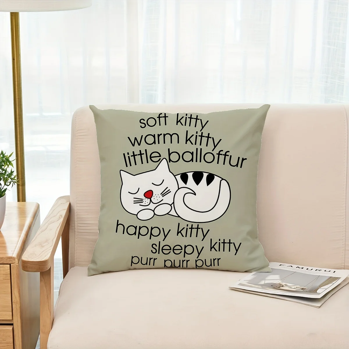 Cat Square Cushion Cover, Zipper Single-sided Printed Pillowcase Cotton Linen Fabric 45x45cm One Side Decoration Pillow Cover