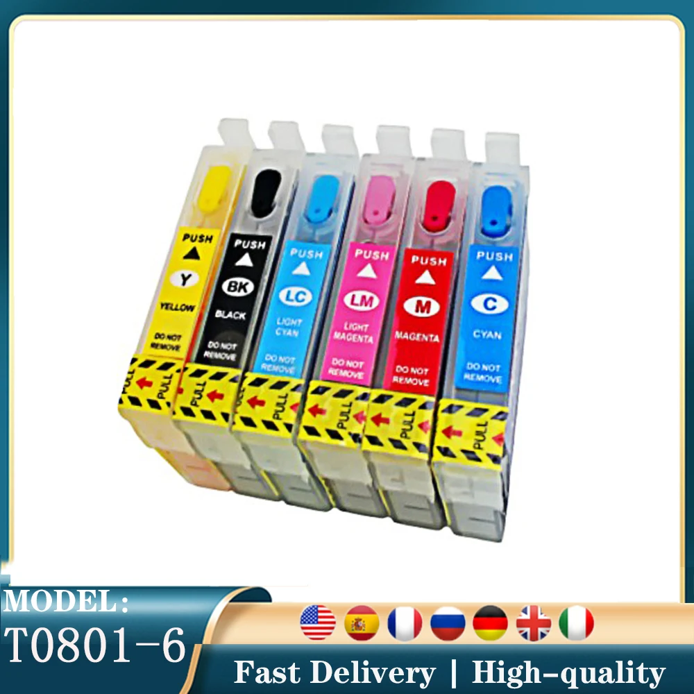 

Заполняемый картридж для принтеров Epson T0801-T0806 Stylus Photo R265 PX50 PX660 R360 PX650 PX720WD Легко наполняемые картриджи