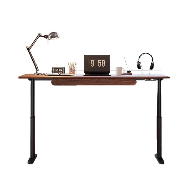 

Solid wood computer desk Electric lifting table Medium antique bedroom Household black walnut drawer Desk Study desk