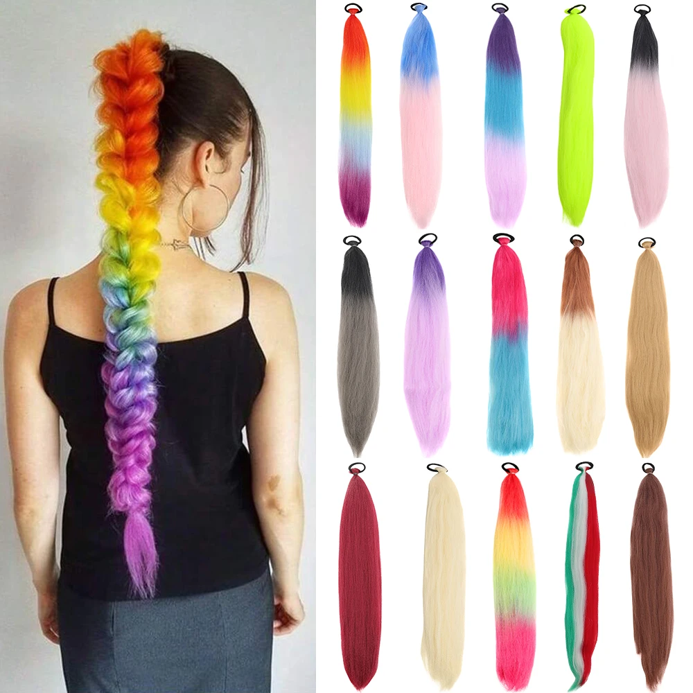 

Colored Braiding Hair Ponytail Ombre Yaki Straight Braiding Hair Mixed Hair Tinsel Rave Hair Extensions for Girls DIY Box Braids