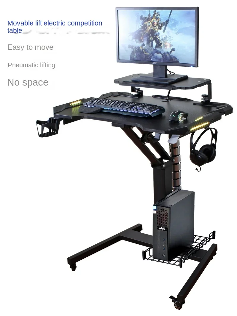 Esports  table lifting game table learning desk lifting mobile computer table pneumatic mobile convenient