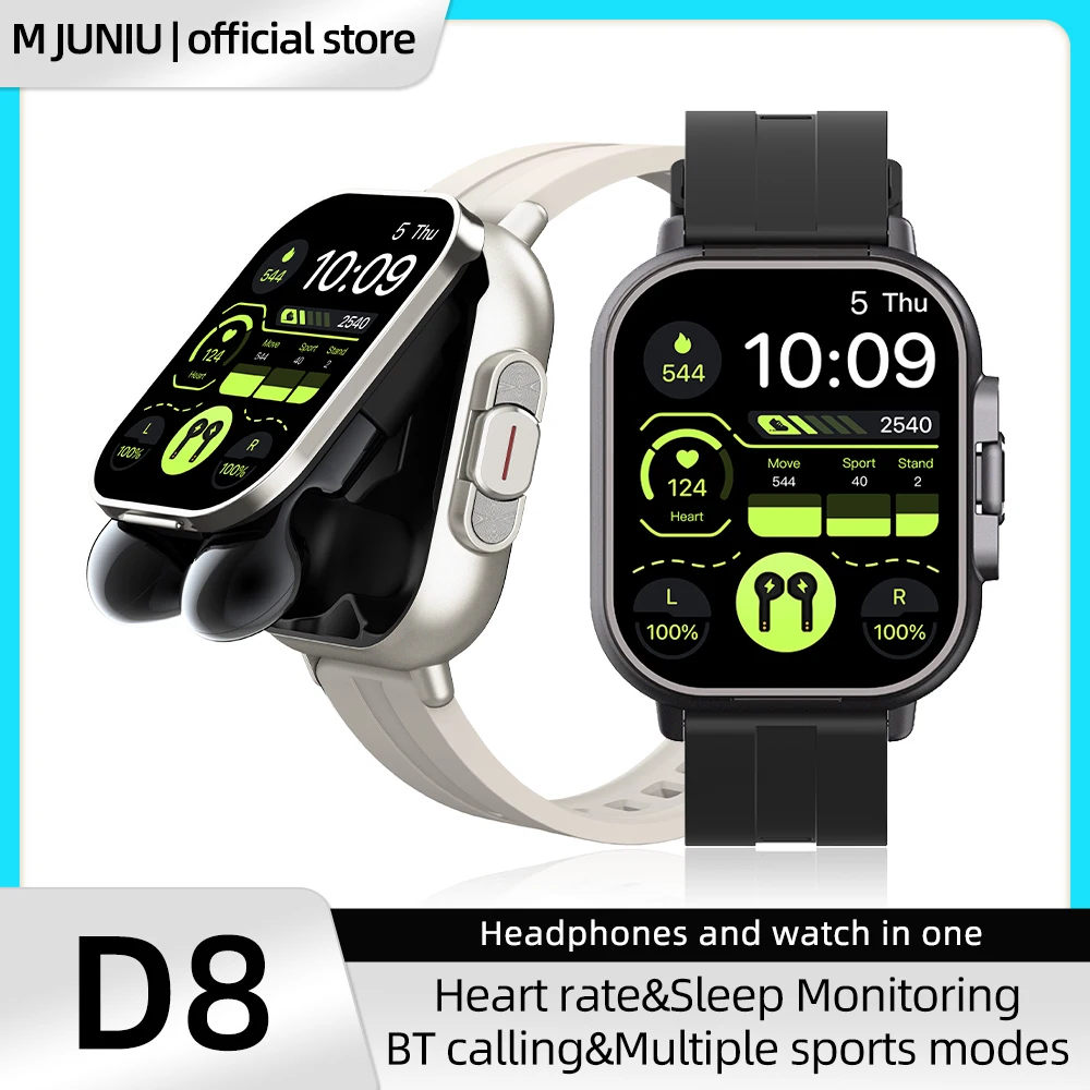 Smart Watch 2 in 1 With Earphone Smartwatch Bluetooth Call Men Watch Sports Track Heart Rate Monitor Play Music SmartWatch
