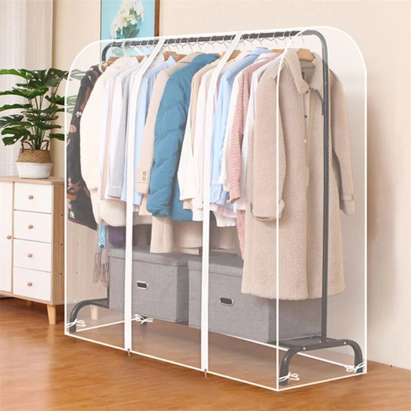 PEVA Clothes Dust Cover Fabric Case Suit Cover For Home Hanging-type Coat Storage Bag Wardrobe Hanger Transparent Organizer