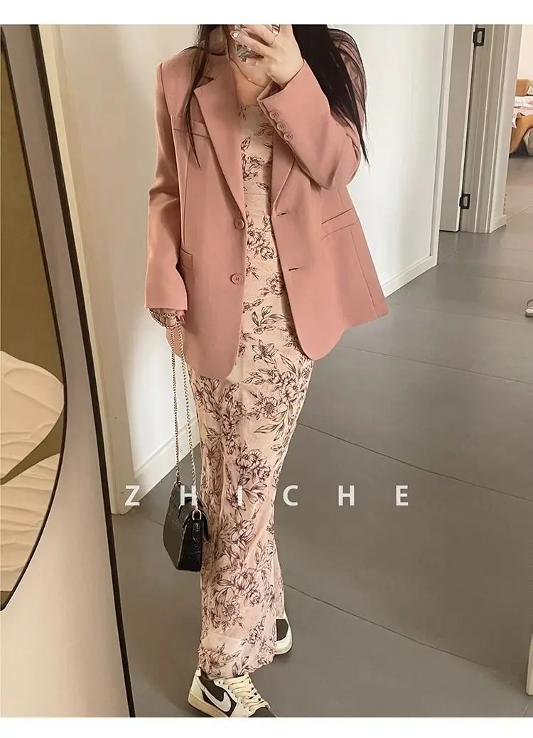 ロングブレザー女性春のファッション高品質韓国ダブルブレストストライプオフィスレディスーツスリムフィットアウターヴィンテージシック