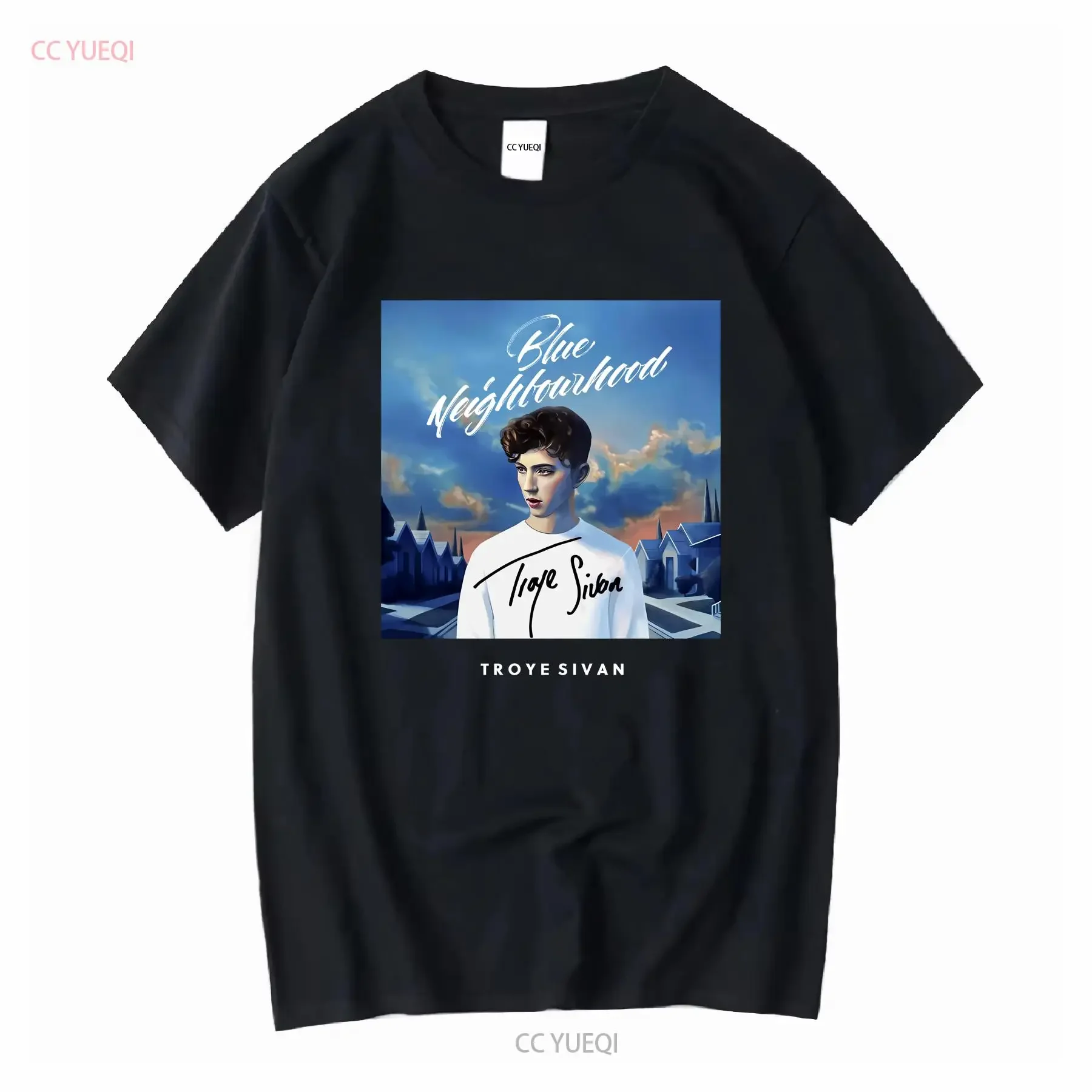 NUEVA LISTAVtg Troye Sivan azul vecindario algodón negro tamaño completo camiseta AA2365 vintage lavado homme elegante cómodo