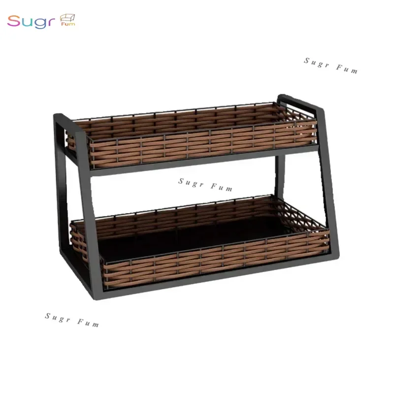 

Wrought iron rattan rack Multi-layer storage rack Wrought iron household storage rack Product display shelf Small shelf