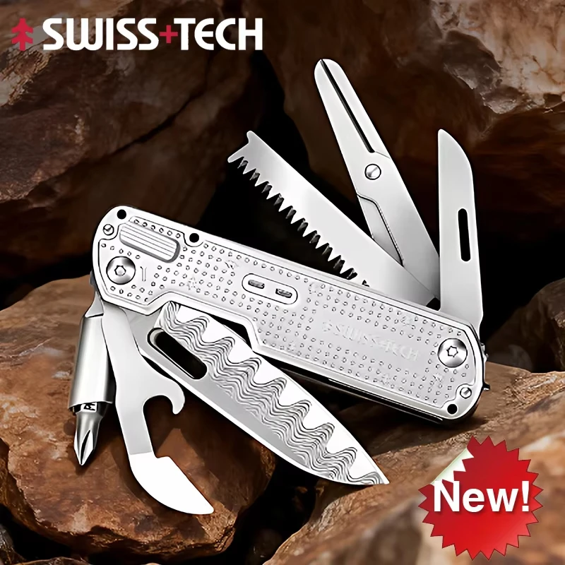 

Новый мини-мультитул SWISS TECH с дамасским лезвием, портативный многофункциональный инструмент EDC для кемпинга и экстренных ситуаций
