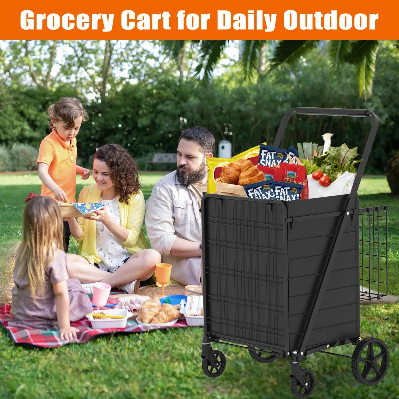 

Extra Large Cart Grocery Cart On Wheels Foldable Utility Shopping Carts With Double Basket And 360° Rolling Swivel Wheels