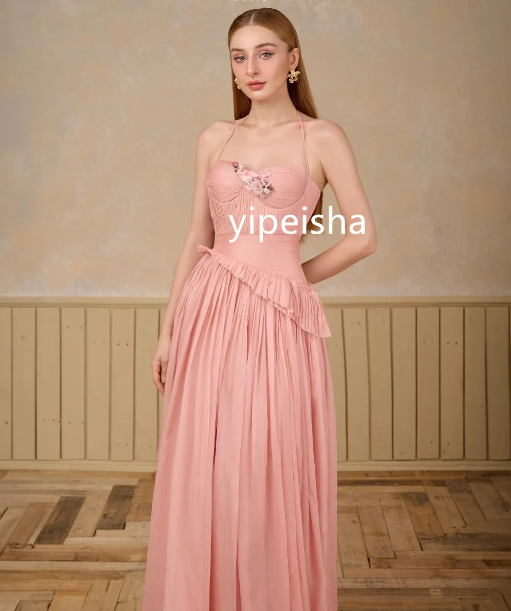 CustomizedSizes Available Chiffon Pleat A-line Halter Long Dresses Homecoming  Classic Exquisite Modern Style Pastrol Unisex