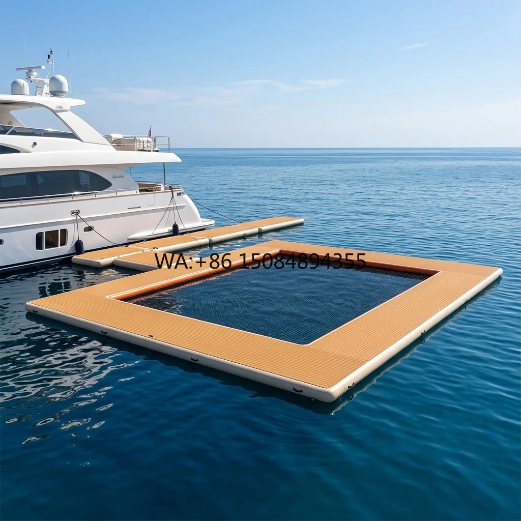 Inflatable Floating Yacht Swimming Pool with Anti-Jellyfish Net & EVA Teak Deck for Ocean Use