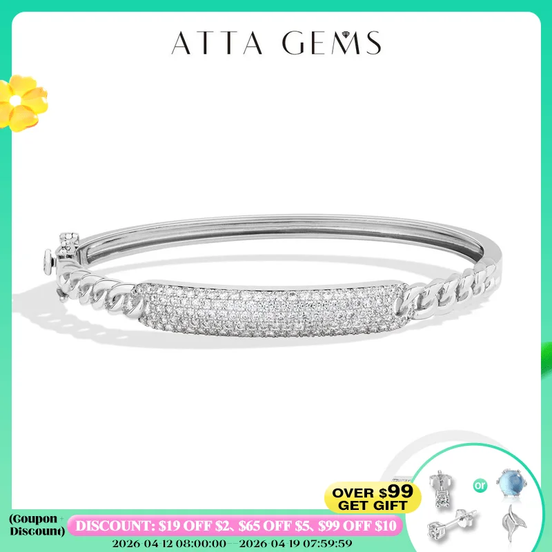 

ATTAGEMS 925 Sterling Silver Moissanite Cuba Chain Bangle For Women Men Engagement Party Adjustable Charm Bracelet Fine Jewelry