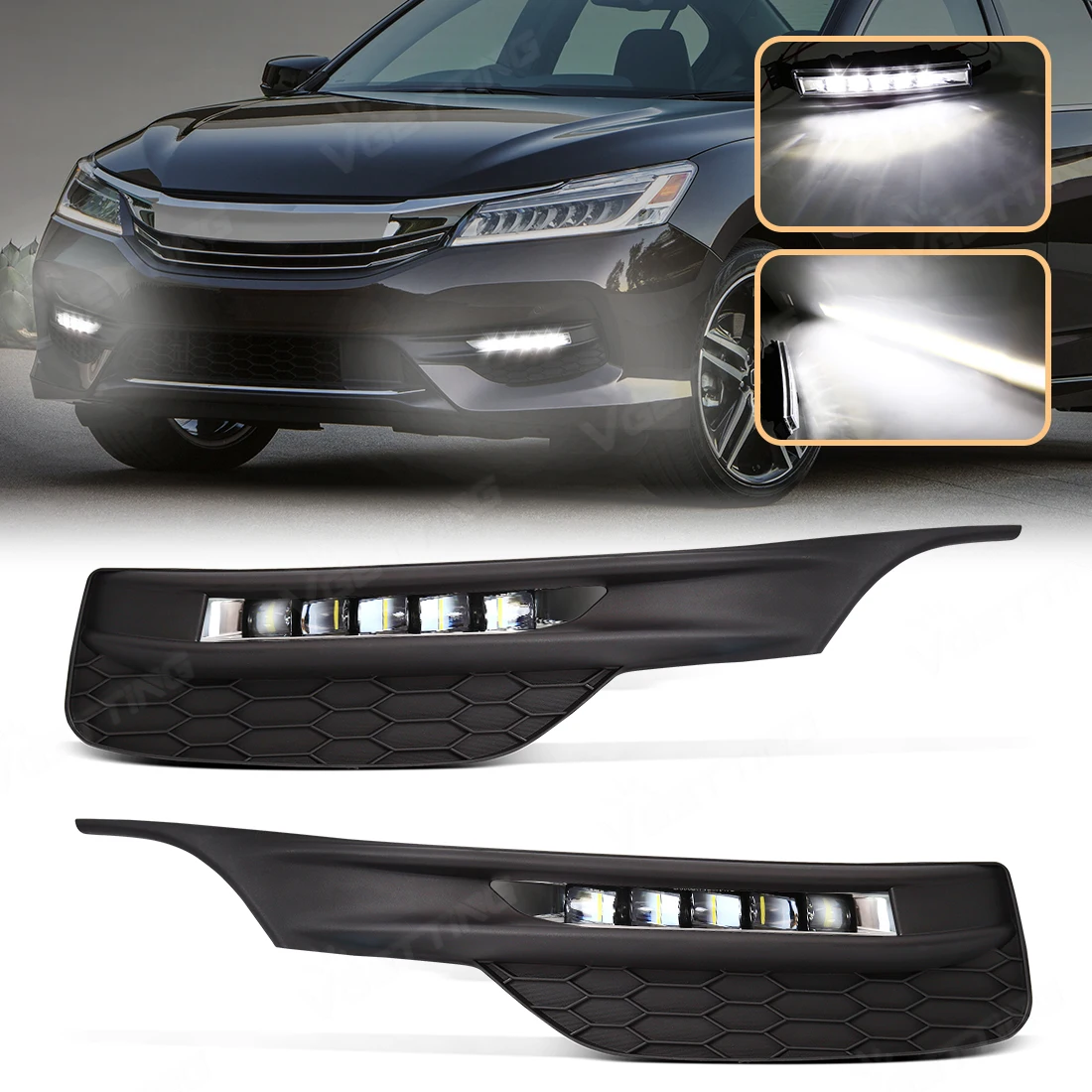 Car Light For Honda Accord Sedan 2016 2017 2018 2019 2020 DRL Fog Lamp Front Bumper Headlights with Cover Car Accessories 12V