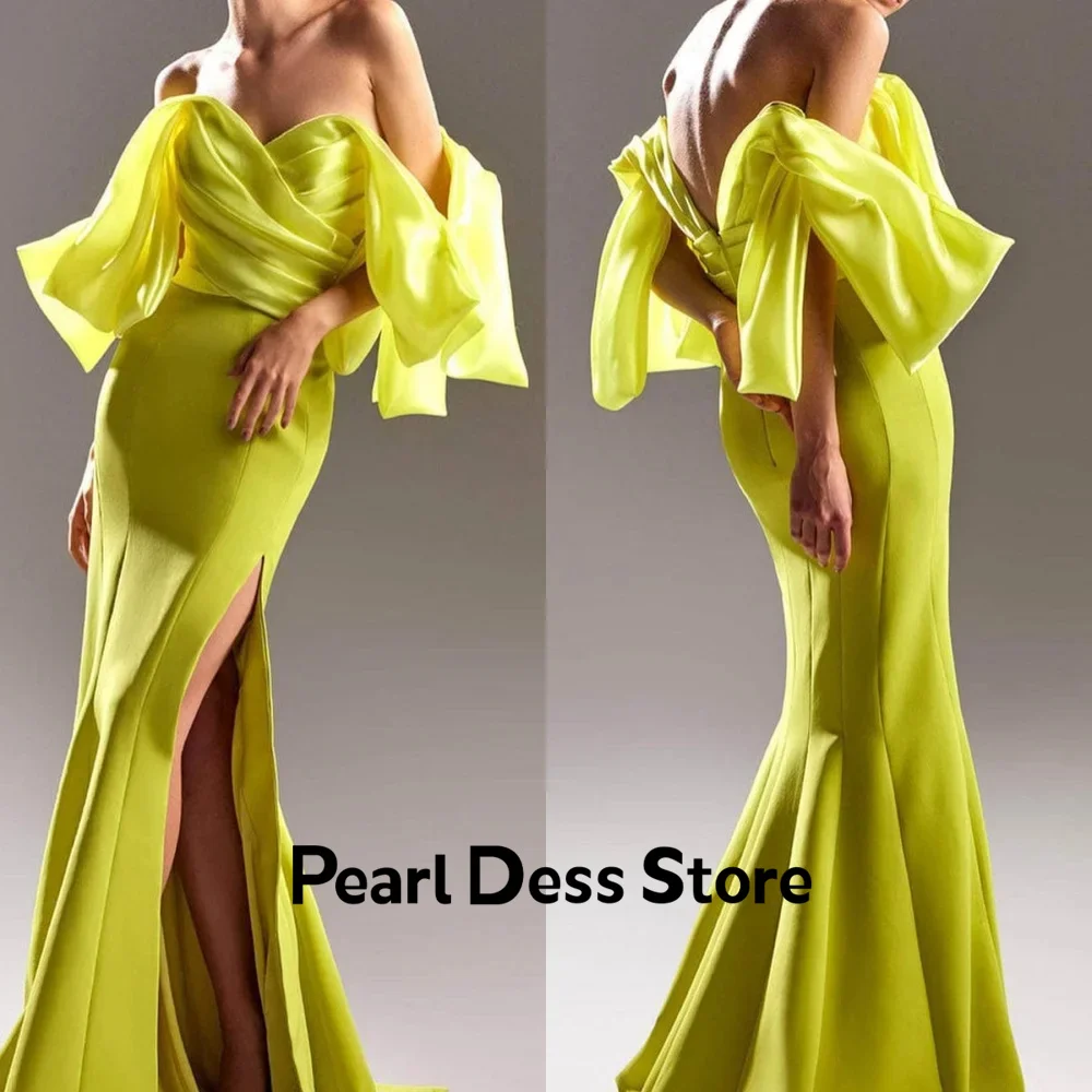 

Off shoulder fishtail evening dress with pendant satin formal occasion dress for fashionable women