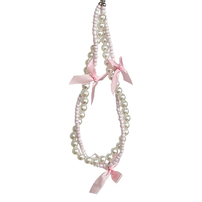 Korean Ins Stijl Y 2K Schattige Sweet Bow Parel Kralen Telefoonketting Sleutelhanger Charm Lanyard Rugzak Opknoping Sieraden Hanger Decoratie