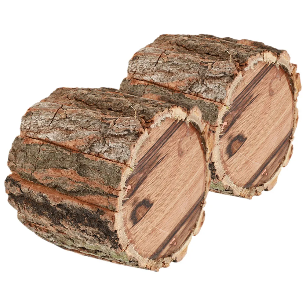

2pcs Bucket Tree Stump Planter Decorative Plant Pots Pot 9cmx8cm Decorative Rustic Bark Planters for Home