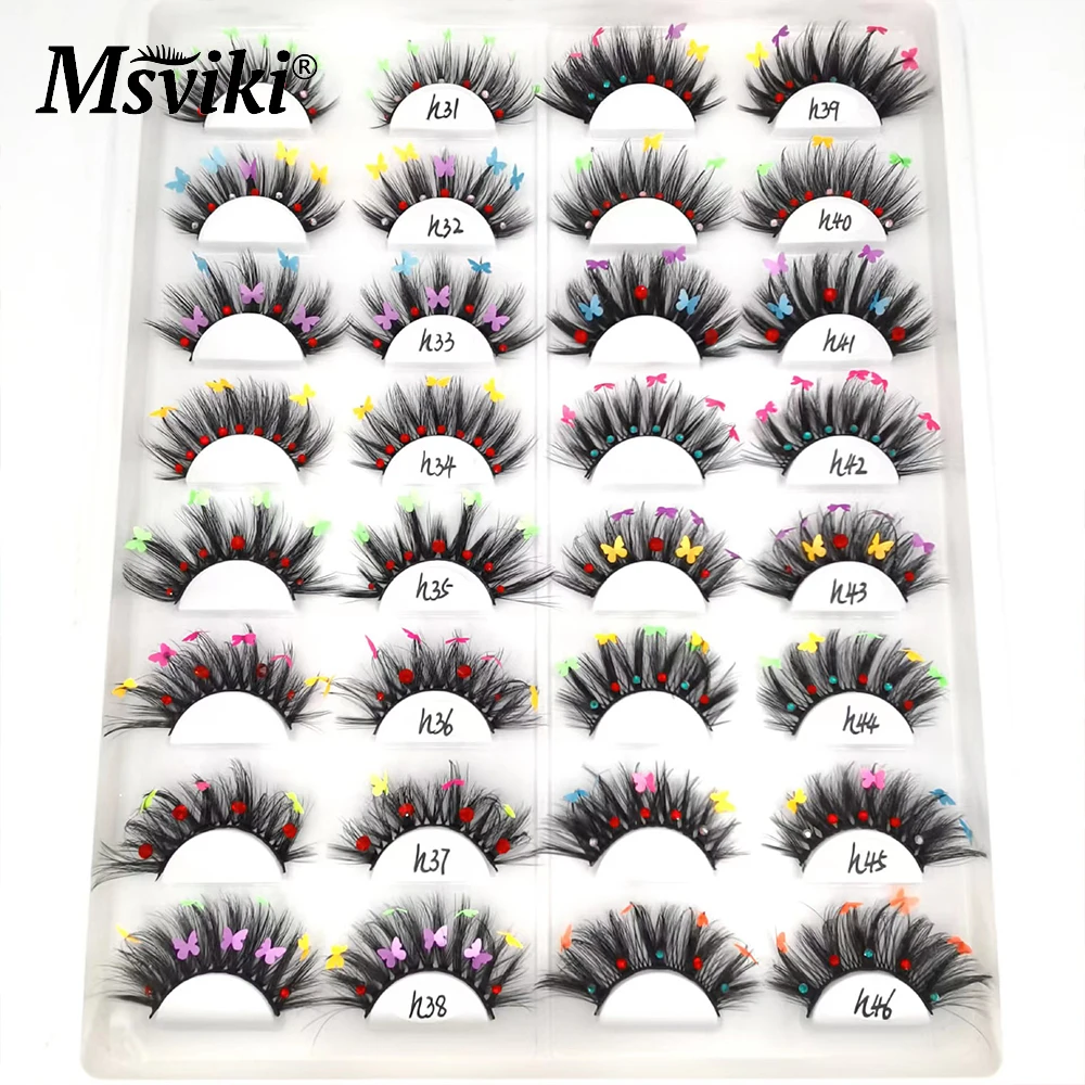 Flauschigen Natürliche 3D 5D Faux Nerz Wimpern Groß Großhandel Glitter Schmetterling Gefälschte Wimpern Box Paket Farbigen Wimpern Make-Up Liefert – Detail 8