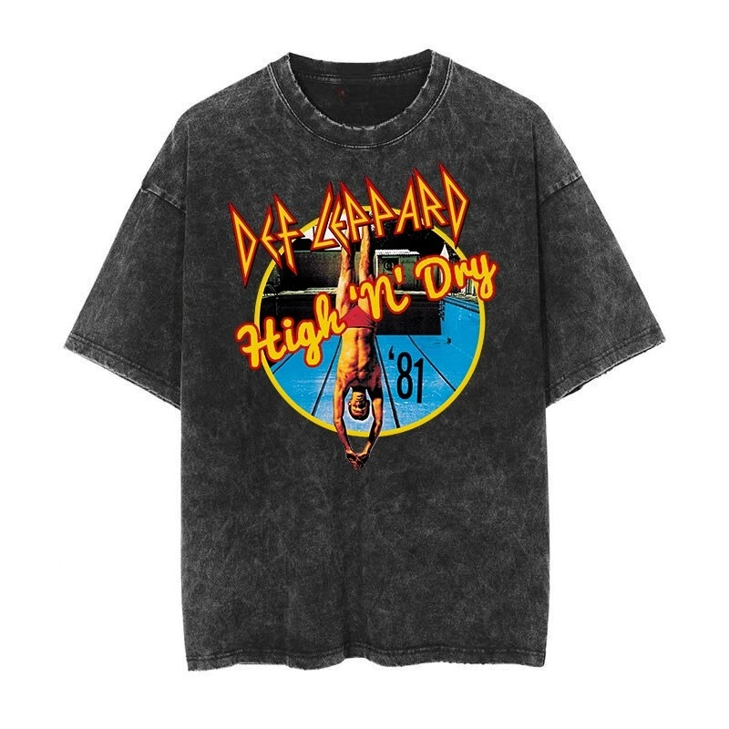 

Rare Def Leppard1992 Hard Rock Band Vintage Washed T-shirt 2026 Men's and Women's American Retro Washed High-end Luxury Y2k Top