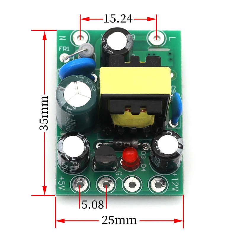 1/5/10Pcs XH‑M299 AC‑DC Isolated Power Module, AC110‑220V Wide Input Dual Output 12V 0.5A 5V 0.1A Power Board