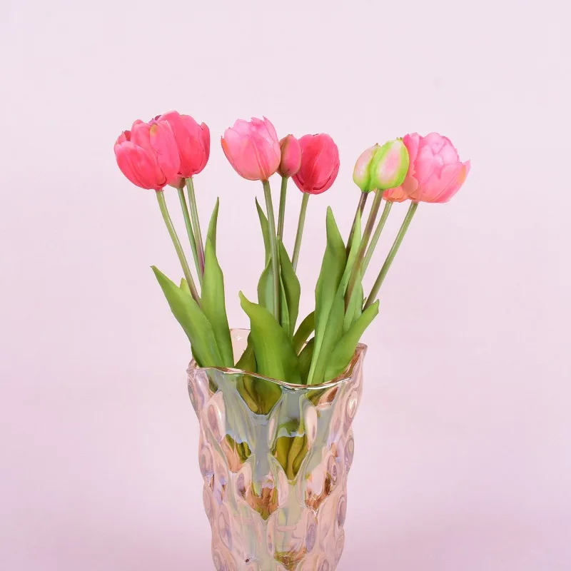High-end, soft rubber feel 5-head tulip simulated flower INS wind soft rubber living room ornament bouquet fake flower