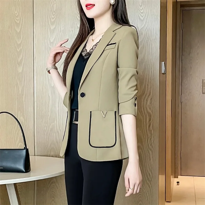 Jaqueta de terno profissional de alto nível feminina, casaco blazer elegante, tops femininos, casacos de casaco grande, nova moda, primavera e outono, 2024