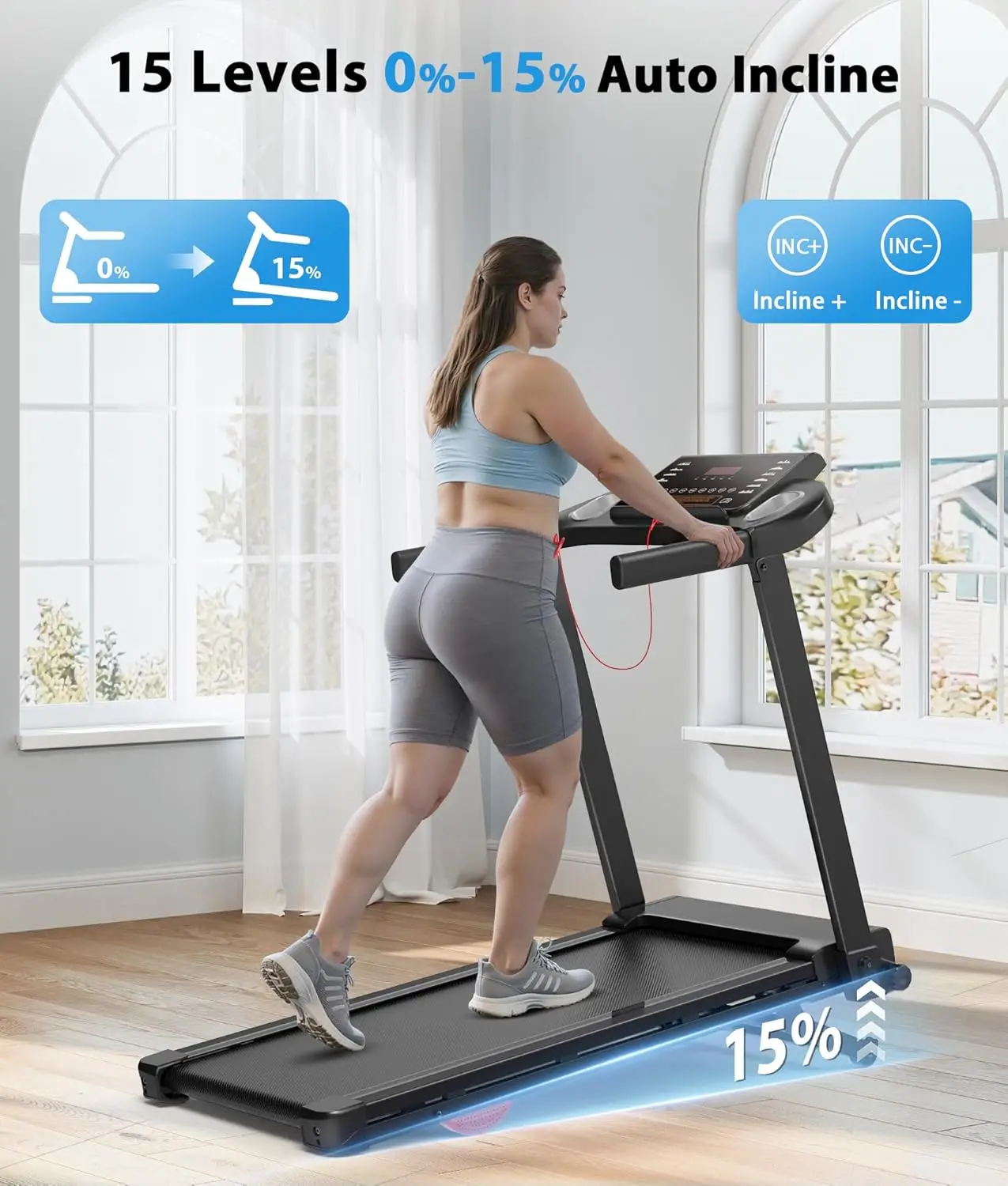 Home Use, Robust Material, Gray Color, 15% Auto Incline, 350 LBS Capacity, Foldable, App - Supported