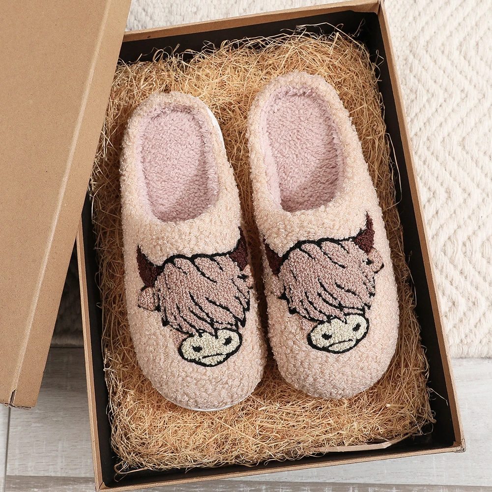 

Winter Slippers HighlandCow Indoor Slippers Cozy Cow Slippers House Flat Floor Soft Slides Women Men Breathable Bedroom Slippers
