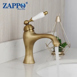 ZAPPO Antique Brass  Bathroom Basin Sink Faucet Hot Cold Mixer Deck Mounted Crane Basin Faucet Water Column Fuacets Mixer