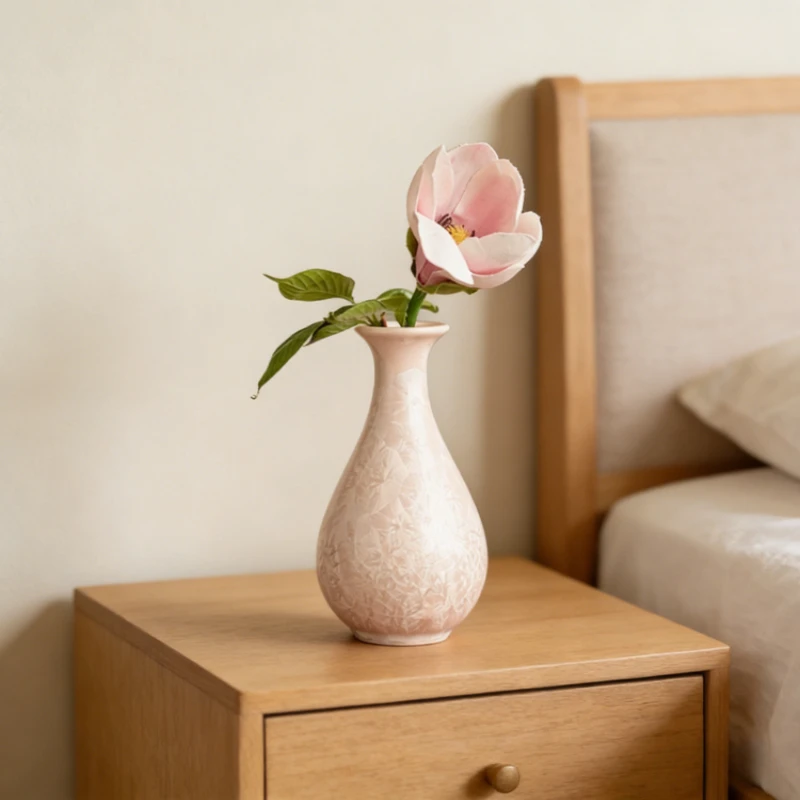 Handmade Crystalline Glaze Kiln Change Small Vase Pink Flower Insert Ceramic Crafts Ornament Decorative Accessories Decoration