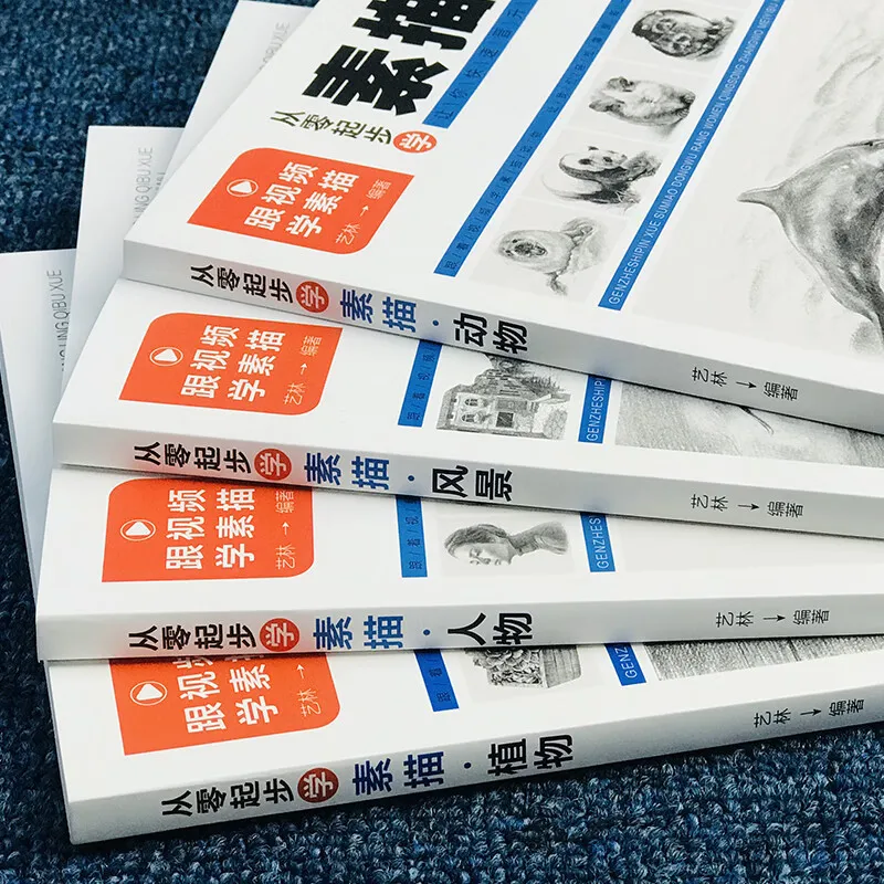 Learn to Sketch from Scratch 4 Volume Set Sketch Basic Tutorial Book Still Life Plants Animals Characters Landscape Pencil