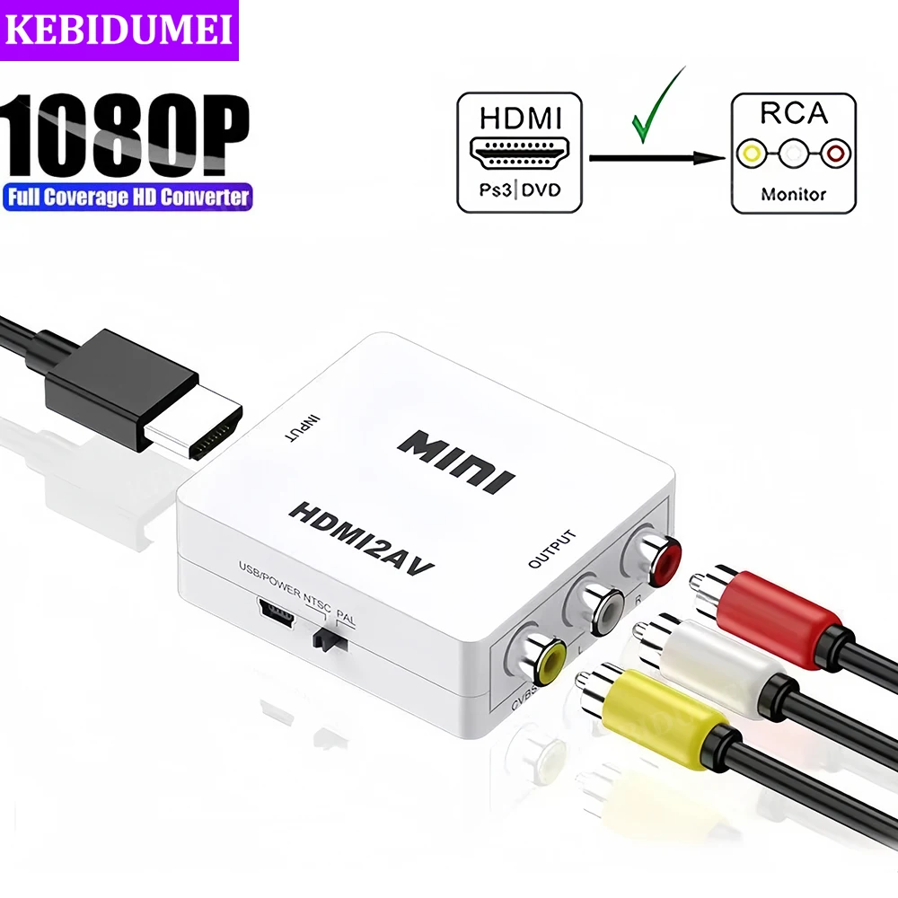 1080P HDMI Adapter HDMI to AV Converter HDMI to RCA Adapter CVSB LR Video Composite AV Scaler Converter For PC HDTV Projector