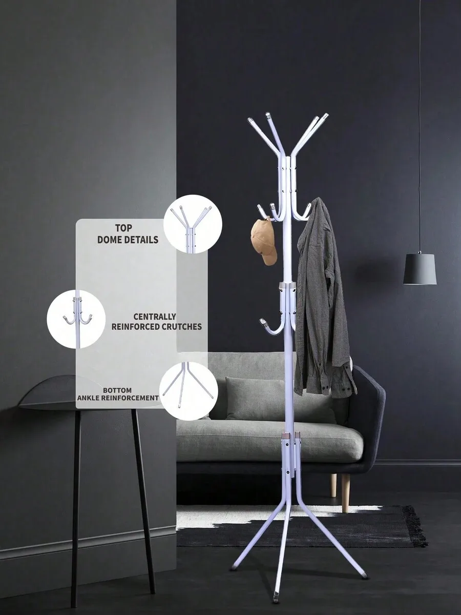 1 Piece Metal Coat Stand, Easy To Assemble Tree-Shaped Hat And Coat Rack With 12 Hooks, Entryway Standing Coat Tree Hat Hanger H