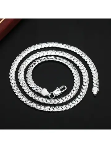 20-60cm Silver Color Luxury Brand Design Noble 6mm Necklace Chain For Woman Men Fashion Wedding Engagement Jewelry