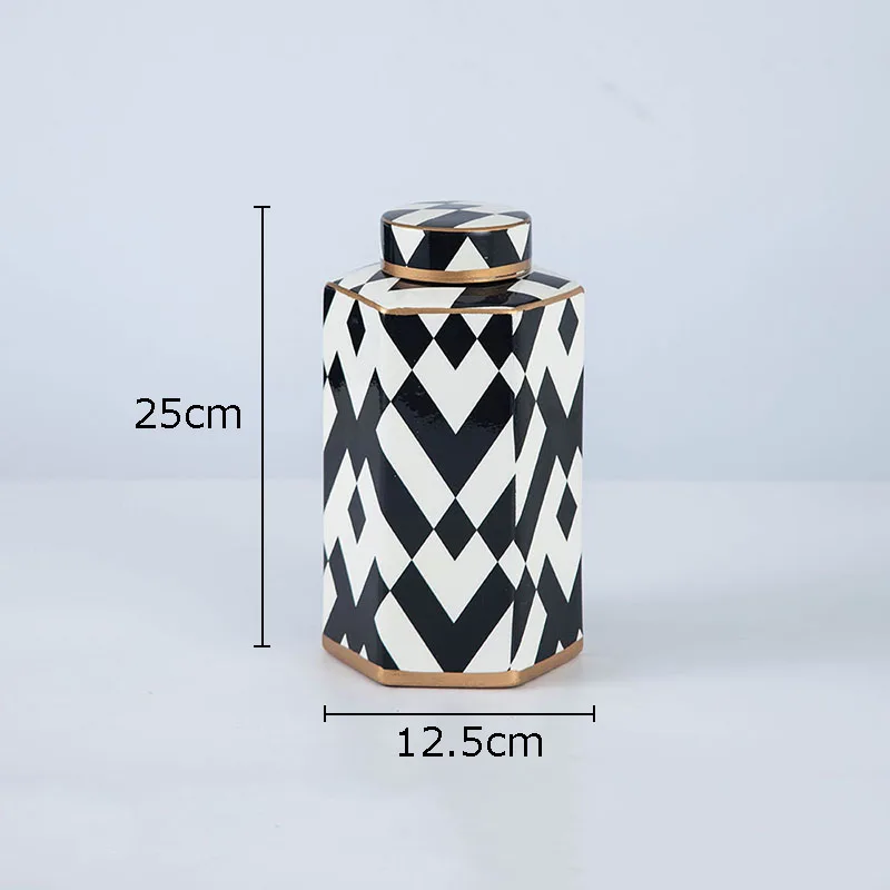 Modern Geometric Black and White Striped Storage Jar Household Ceramic Candy Sealed Vase Sundries Container Home Decoration