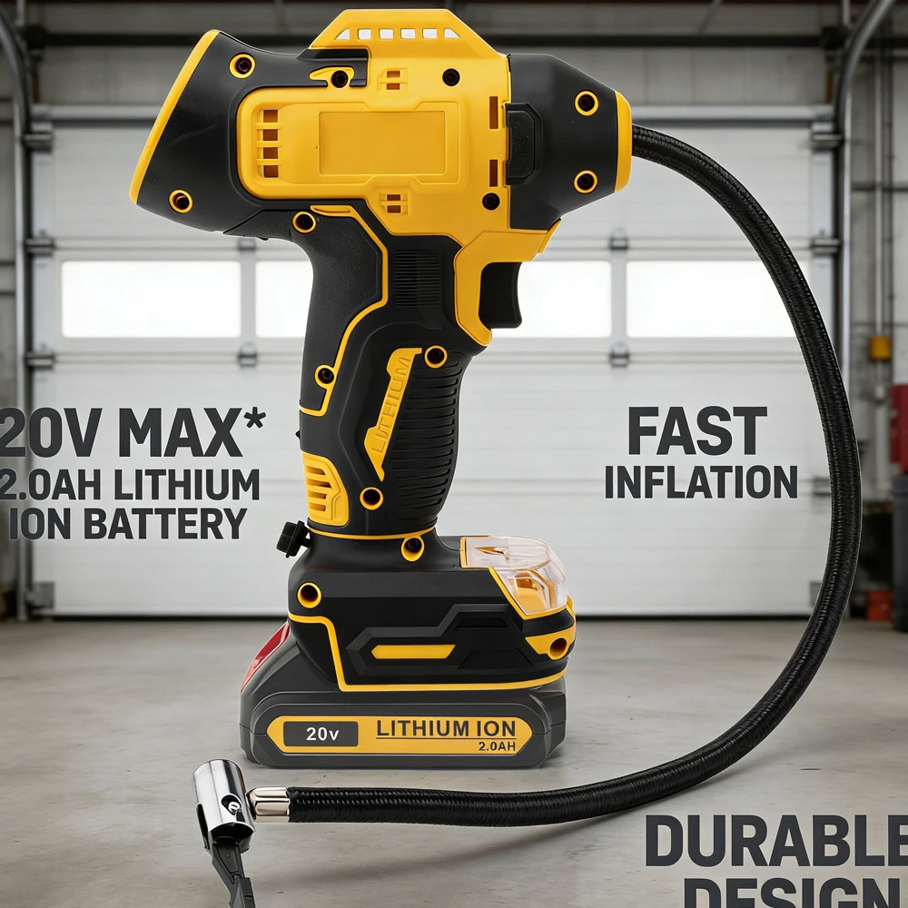 

Cordless Tire Inflator Portable Air Compressor w/ Digital Pressure Gauge for Dewalt/Makita/Milwaukee/BOSCH 18 Lithium Battery