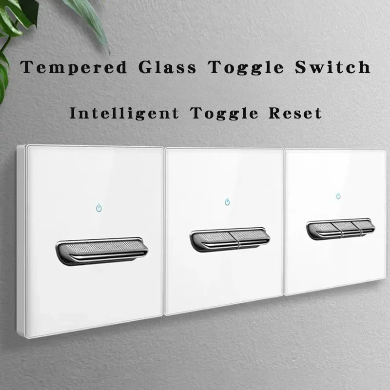 86x86mm Tempered Glass Switch Self-reset European British French Standard,1 2 3 4 Gang/1 2 Way Wall Panel Outlets With LED