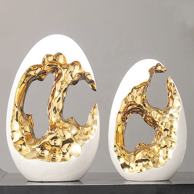 

Simple modern high-end living room wedding interior design ceramic golden egg decoration home luxury decoration accessories