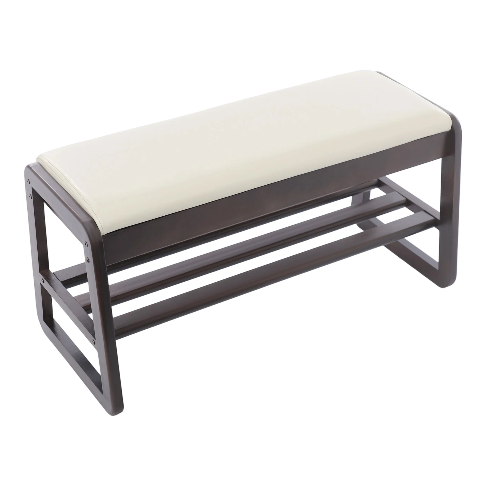 Modern Rubber Wood Shoe Storage Bench with Hidden Compartment, High-Elastic Sponge Cushion, A-Shaped Stable Legs Ventilated Shoe Rack for Entryway Bedroom Home Decor
