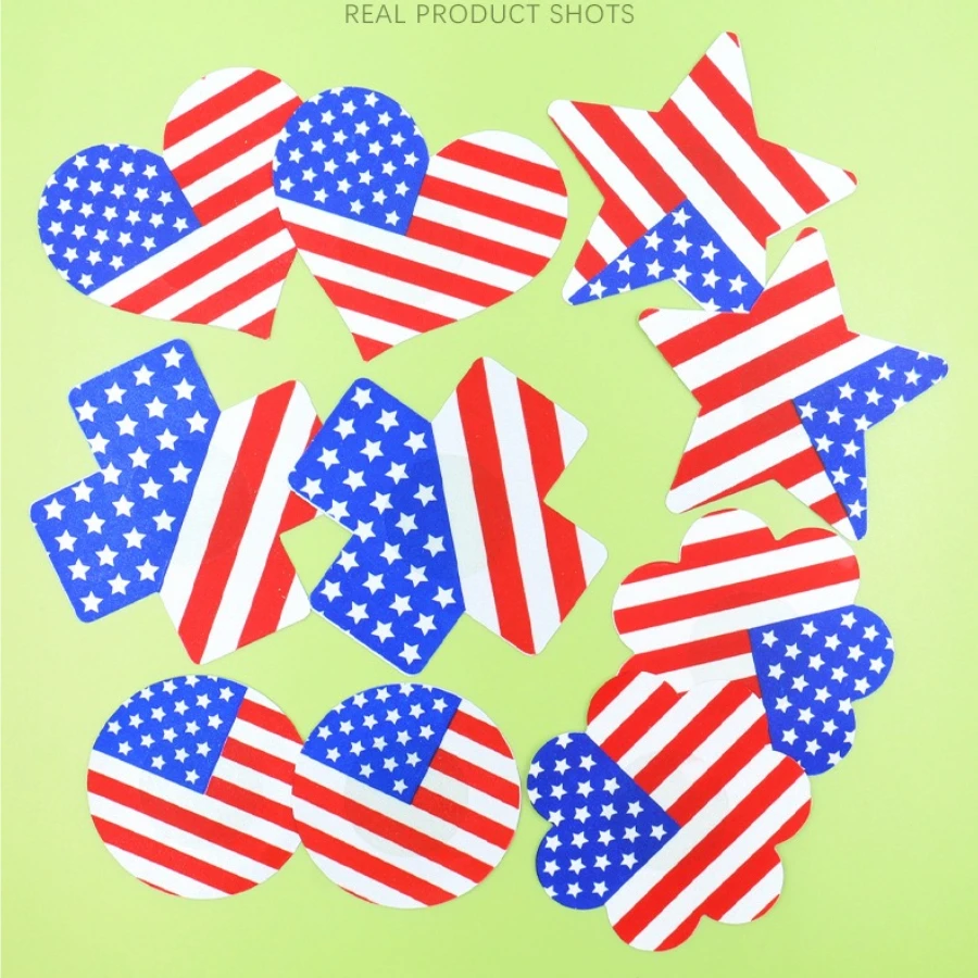 10pairs Light Reactive American Flag Disposable Nipple Covers, Multi-shape Breathable Anti-chafing Pasties, Independence Day Party Club Glow in Dark Invisible Chest Decor view 2