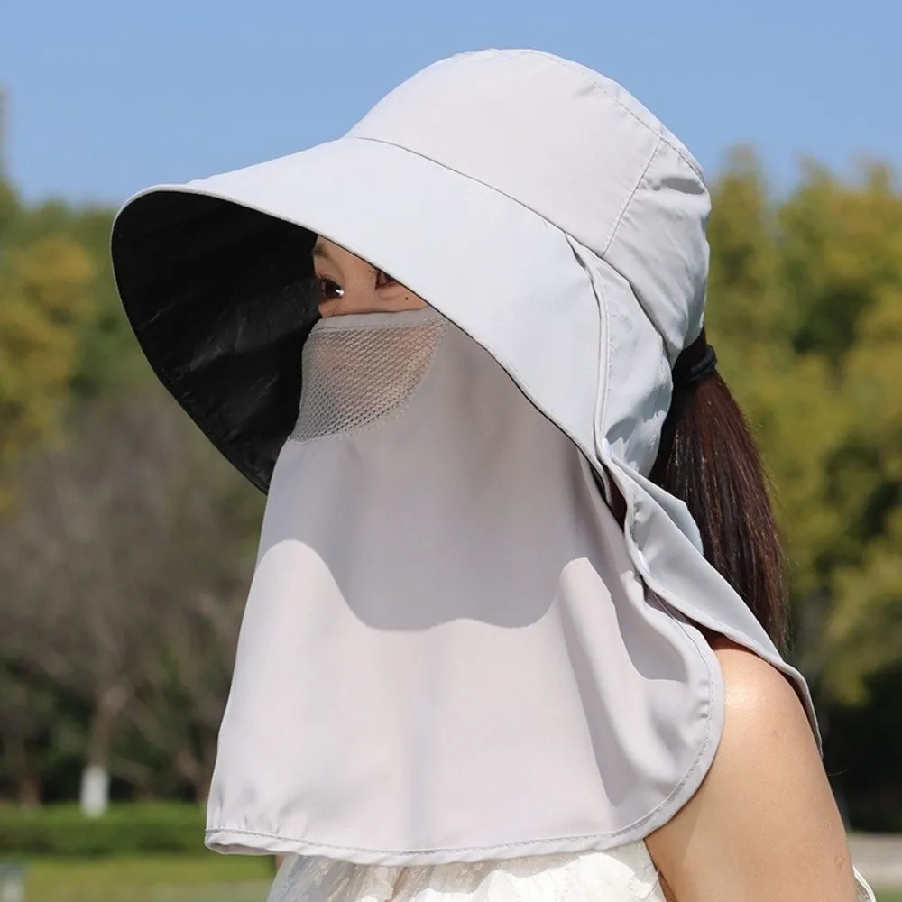 

New Anti-UV Fisherman Hat Adjustable 50+UPF Protection Bucket Hat Wide Brim with Face Mask Neck Shawl Safari Cap Hiking Fishing