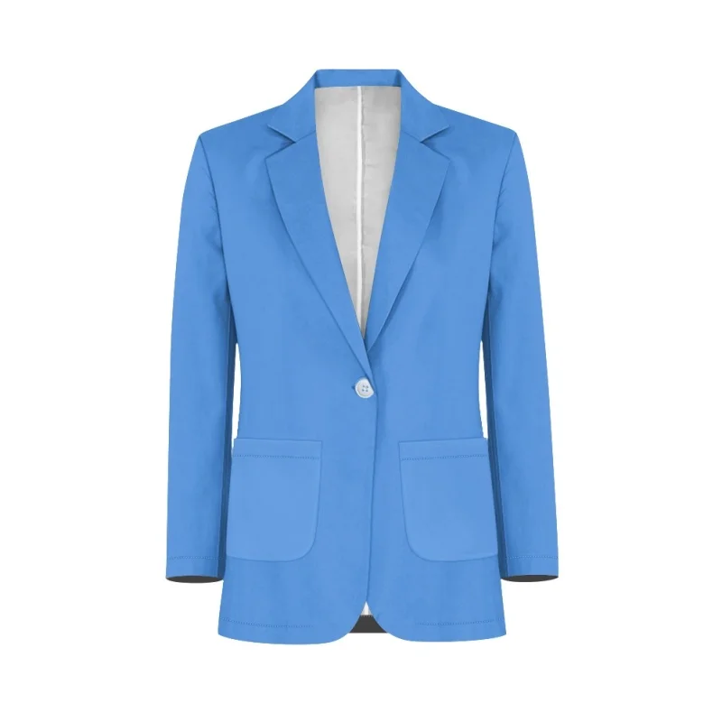 Noisydesigns Blue Office Ladies Blazer Jacket For Women Turn Down Collar Single Button Vintage Long Slim Outerwear Stylish Tops