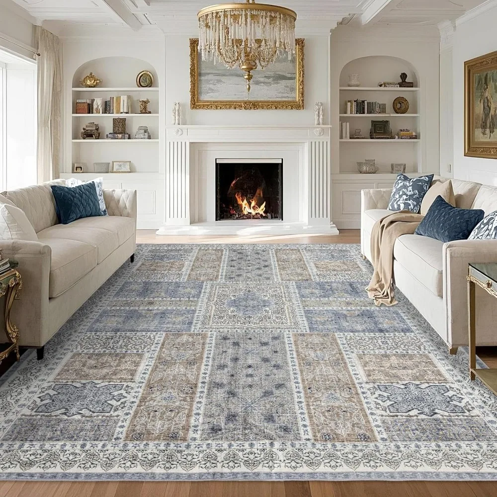 

8x10 Area Rugs Washable: Oriental Soft Area Rug for Living Room Bedroom No Shedding - Low Pile Thin Carpet Rug for Dining Room N