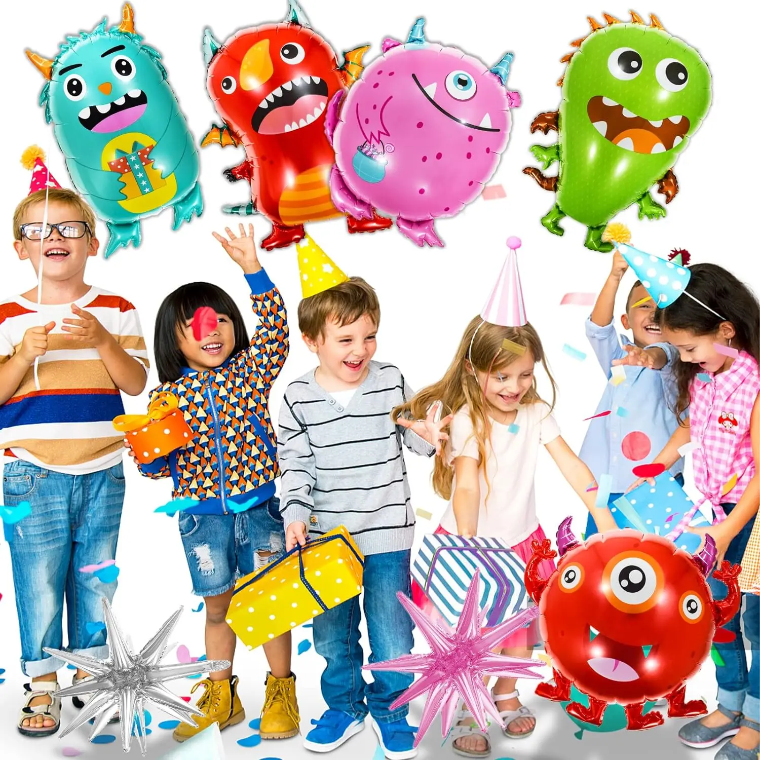 5pcs Monster Party Balloon Set Cute Monster Style Theme Birthday Party Aluminum Foil Balloon Set Decoration