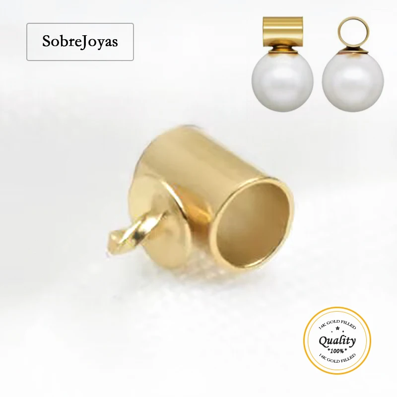 

14K Gold Filled Tube Bail with 3mm Pearl Cup Charm 3x4mm Jewelry Findings for DIY Necklace Pendant Making Wholesale