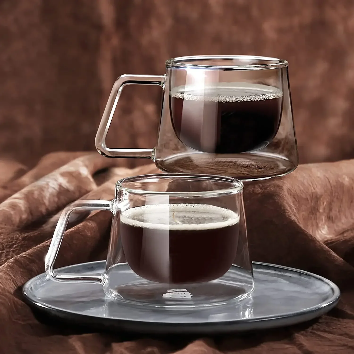 1pcs Double Wall Lnsulated Glass Coffee Mugs with Handle Clear Espresso Cups Home Mug for Milk Latte Cappuccino Tea Water