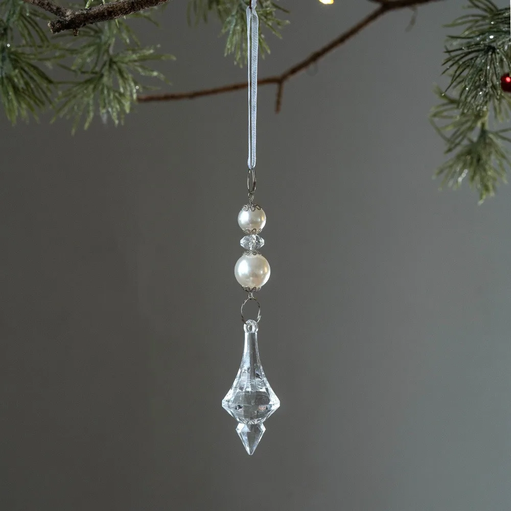 

Acrylic Xmas Water Drop Pendant Transparent Artificial Ice Bar Pendant Glitter Xmas Tree Hanging Icicle Scene Arrangement