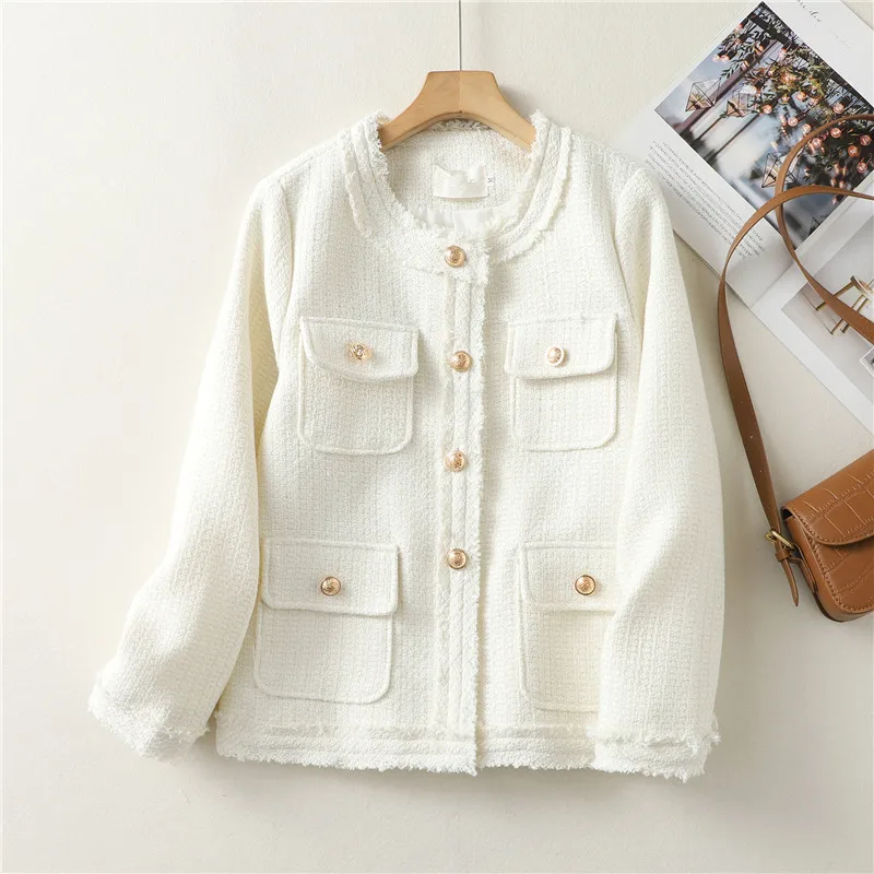 Chaqueta de abrigo corta elegante para mujer, Top de manga larga con cuello redondo y una botonadura, ropa de calle de moda para niñas, prendas de vestir exteriores para primavera y otoño