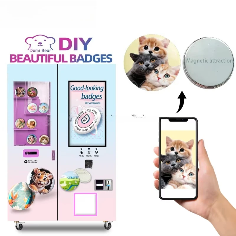 Professional DIY Printing Vending Machine OEM ODM Manufacture Factory Automatic Phone Case Badge Coin Fridge Magnet Maker