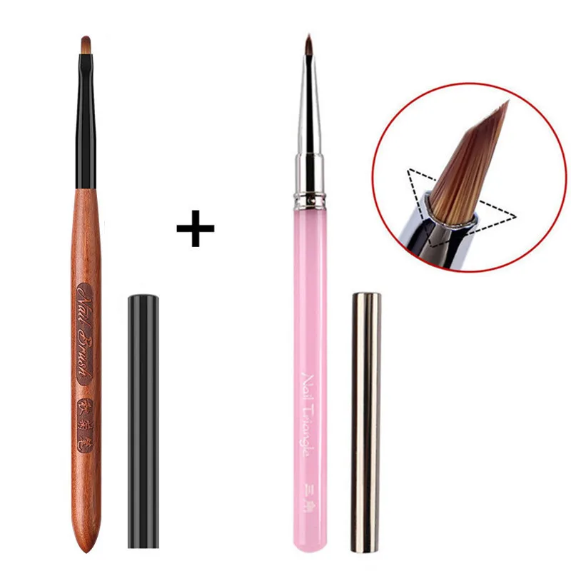 2PCS Runde Holz Griff Dreieckige Kunst DIY Malerei Pinsel Zeichnung Streifen Blume Malerei Stift UV Gel Pinsel