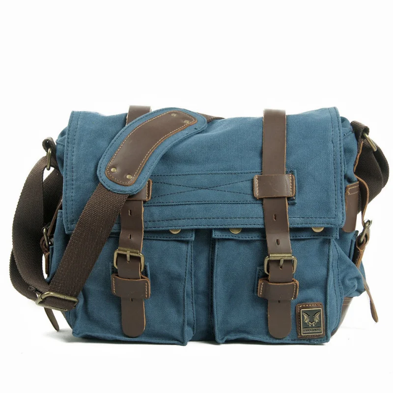 Casual canvas bag European and American vintage canvas with crazy horse leather men's and women's messenger bag, casual shoulder
